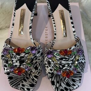 Sophia Webster Black and White Heels with Colorful Embellishments, Mid Mule
